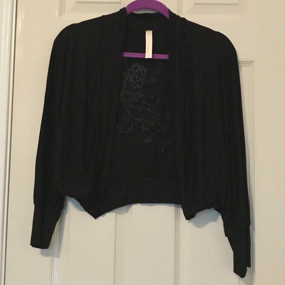 S-Twelve Rose Design Black Shrug Cardigan